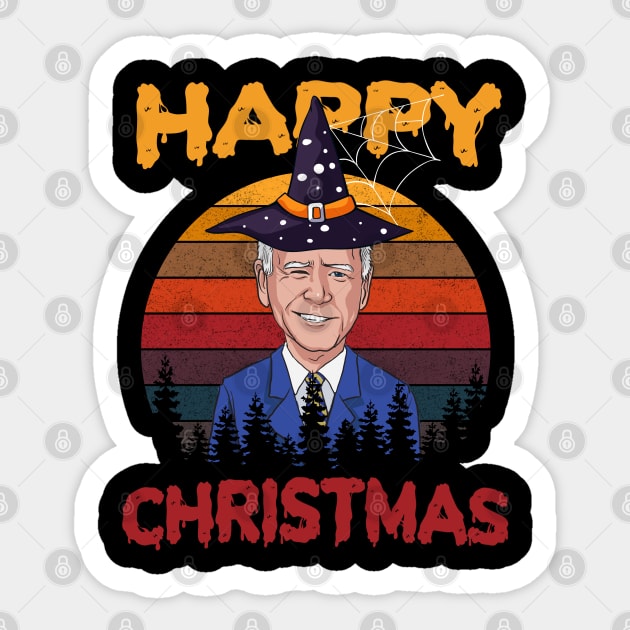 Vintage Joe Biden Funny Halloween Happy Christmas Witch Hat Sticker by wonderws